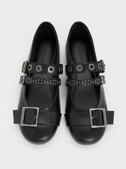 CHARLES & KEITH Recommended | Aether Grommet Studded Mary Jane Flats - Black