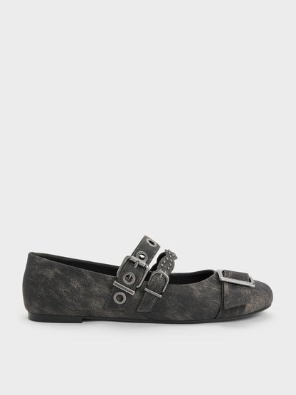 CHARLES & KEITH Signature | Aether Grommet Studded Mary Jane Flats - Dark Grey