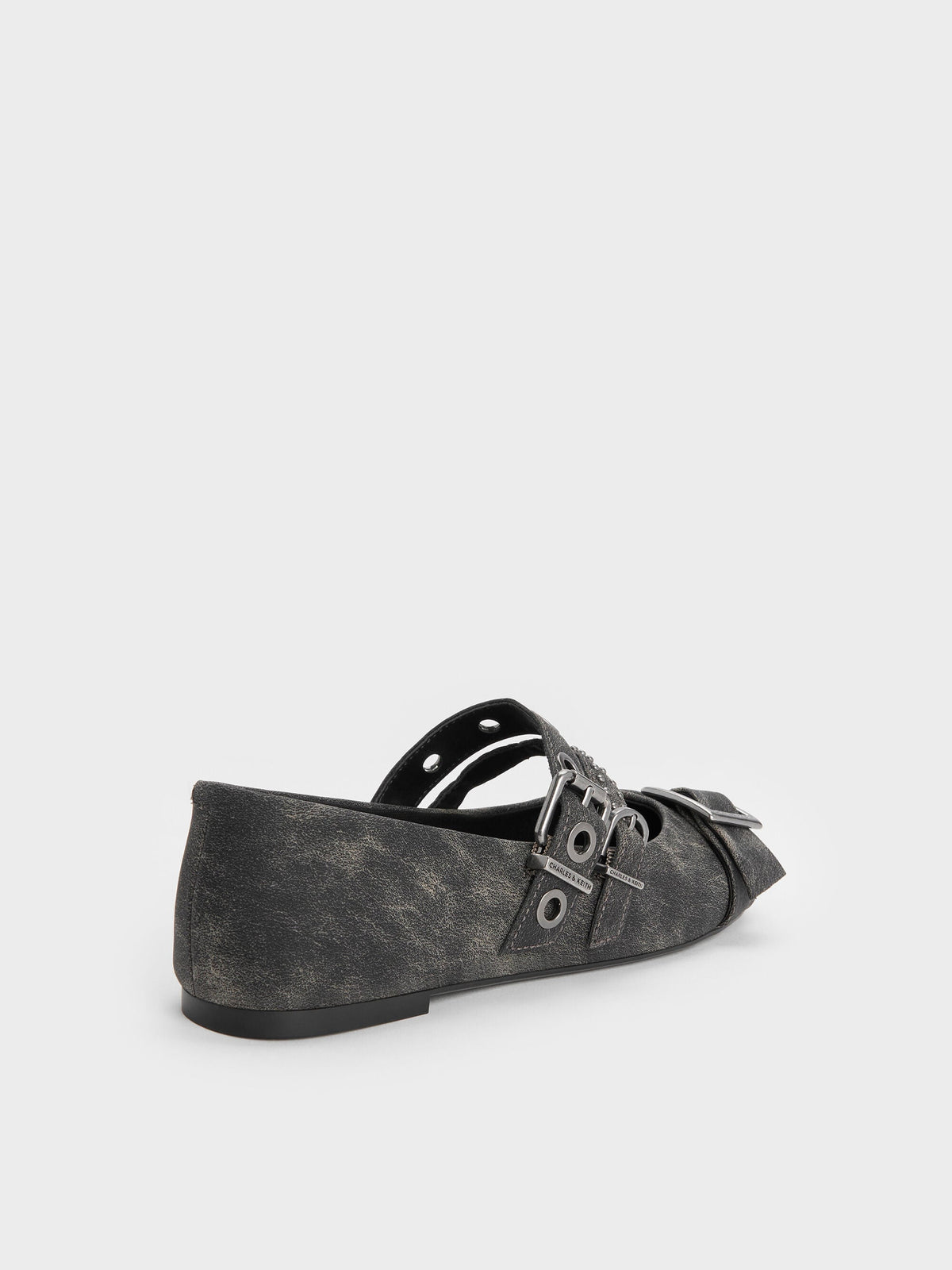 CHARLES & KEITH Signature | Aether Grommet Studded Mary Jane Flats - Dark Grey