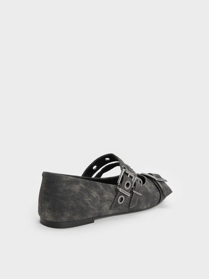 CHARLES & KEITH Signature | Aether Grommet Studded Mary Jane Flats - Dark Grey
