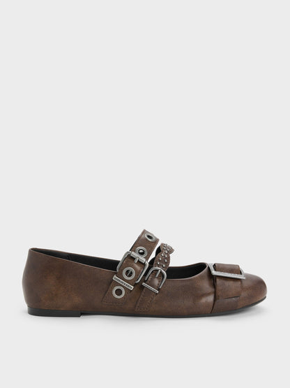 CHARLES & KEITH Discount | Aether Grommet Studded Mary Jane Flats - Dark Brown