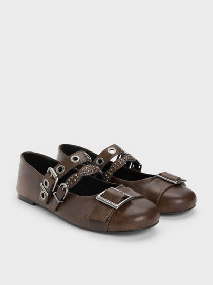 CHARLES & KEITH Discount | Aether Grommet Studded Mary Jane Flats - Dark Brown