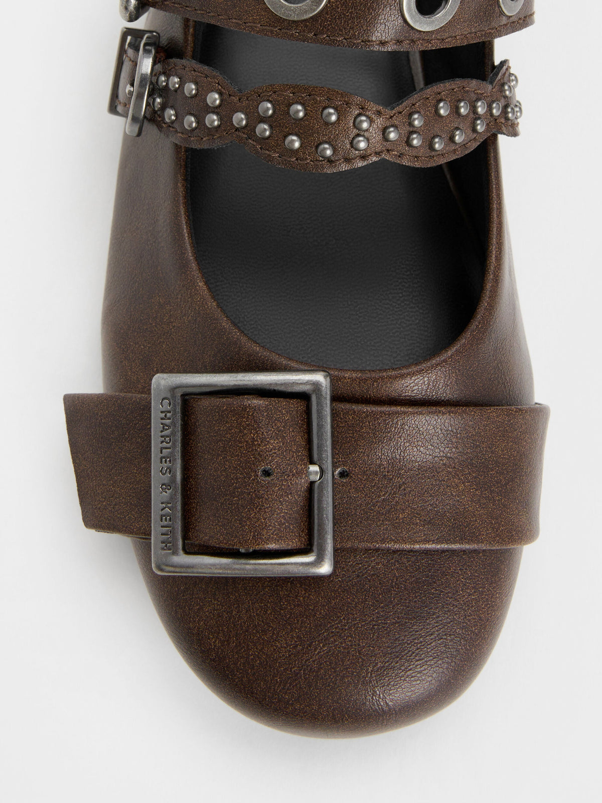CHARLES & KEITH Discount | Aether Grommet Studded Mary Jane Flats - Dark Brown