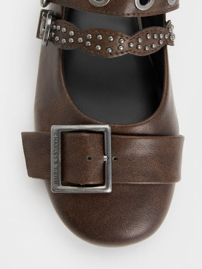 CHARLES & KEITH Discount | Aether Grommet Studded Mary Jane Flats - Dark Brown