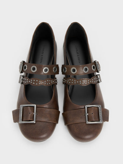 CHARLES & KEITH Discount | Aether Grommet Studded Mary Jane Flats - Dark Brown