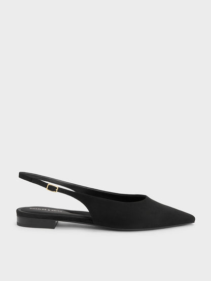 CHARLES & KEITH Essential | Emelia Faux Suede Slingback Flats - Black Textured