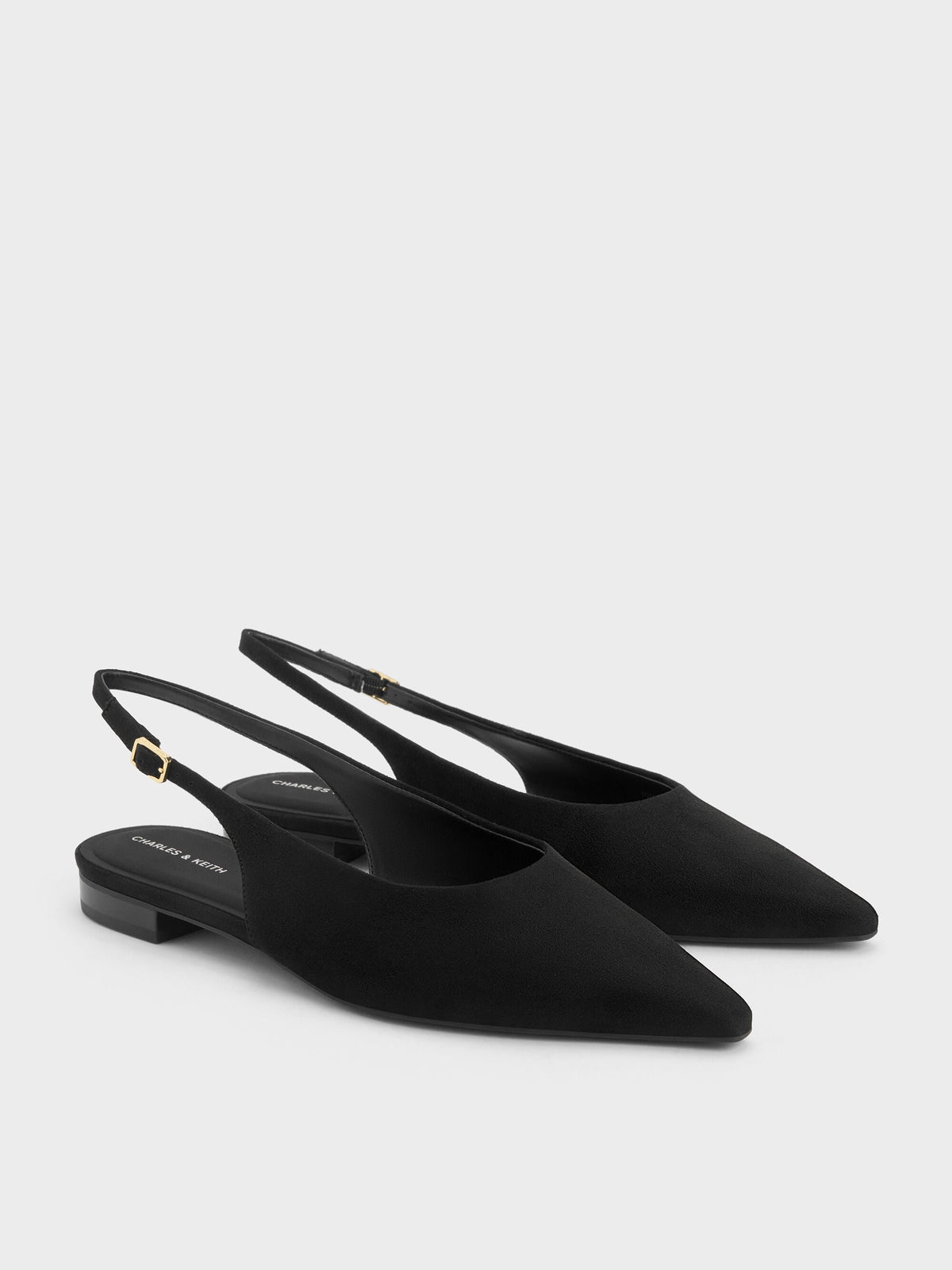CHARLES & KEITH Essential | Emelia Faux Suede Slingback Flats - Black Textured