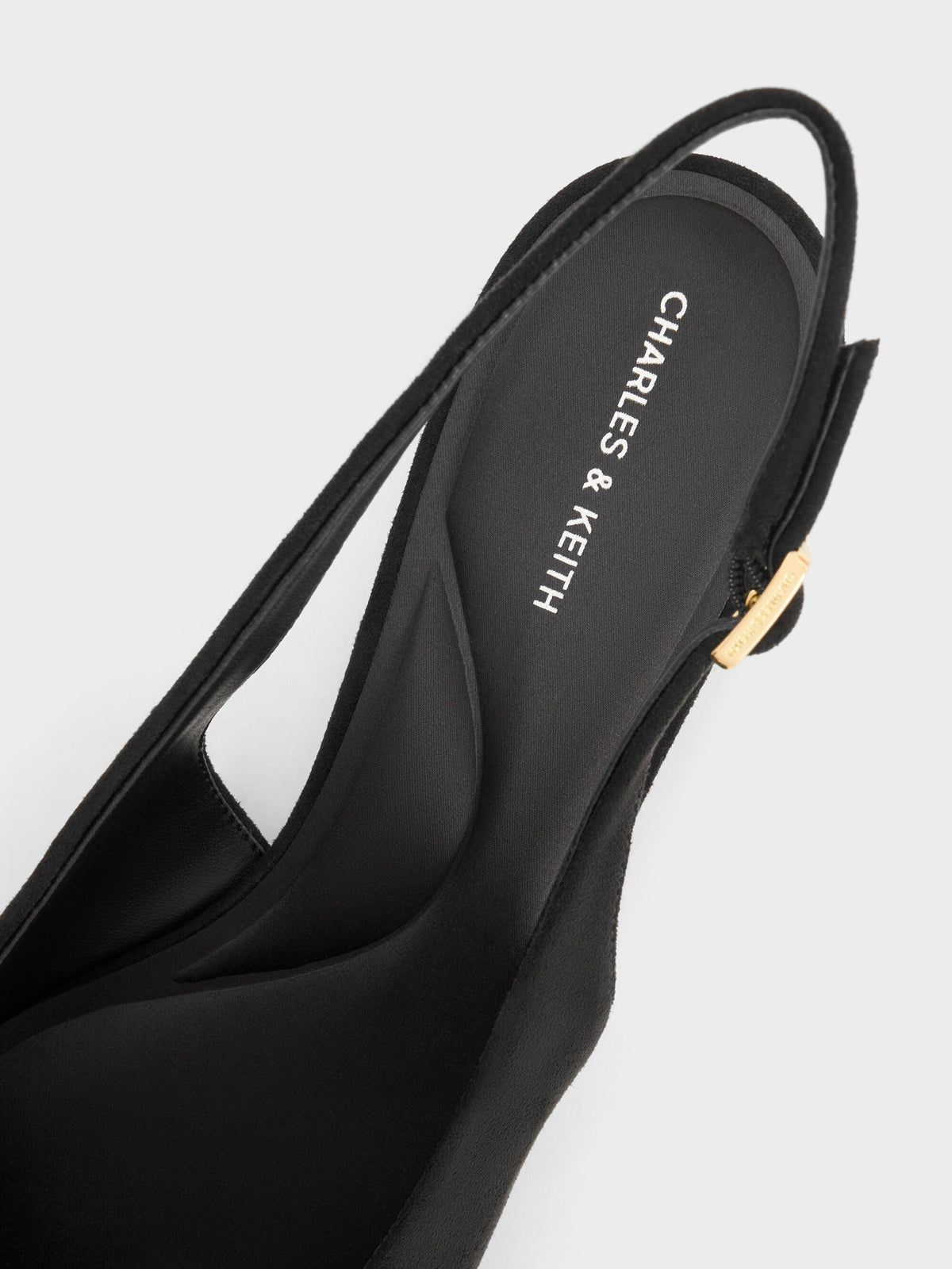 CHARLES & KEITH Essential | Emelia Faux Suede Slingback Flats - Black Textured