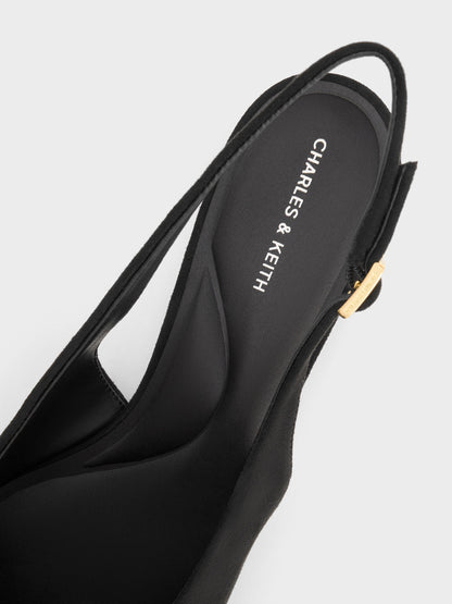 CHARLES & KEITH Essential | Emelia Faux Suede Slingback Flats - Black Textured