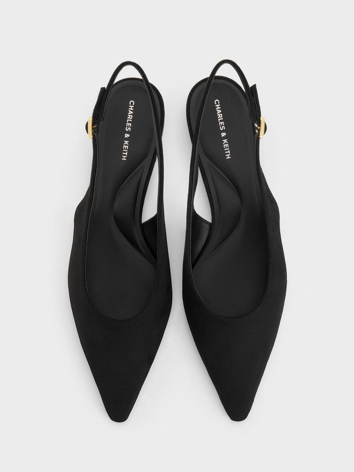 CHARLES & KEITH Essential | Emelia Faux Suede Slingback Flats - Black Textured