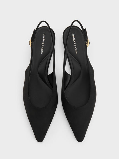 CHARLES & KEITH Essential | Emelia Faux Suede Slingback Flats - Black Textured