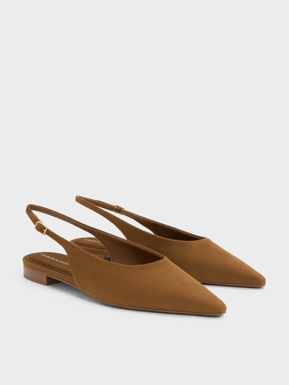 CHARLES & KEITH Signature | Emelia Faux Suede Slingback Flats - Camel