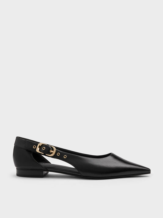 CHARLES & KEITH Classic | Buckled Cut-Out Ballet Flats - Black