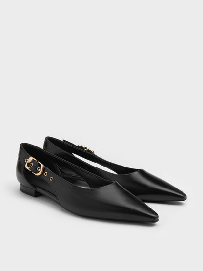 CHARLES & KEITH Classic | Buckled Cut-Out Ballet Flats - Black