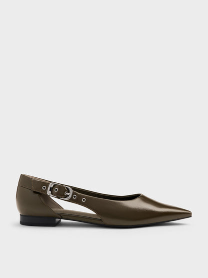 CHARLES & KEITH Popular | Buckled Cut-Out Ballet Flats - Olive