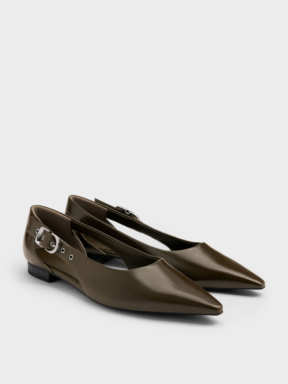CHARLES & KEITH Popular | Buckled Cut-Out Ballet Flats - Olive