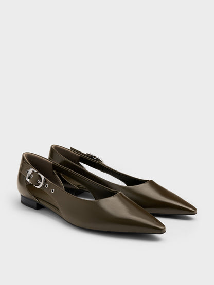 CHARLES & KEITH Popular | Buckled Cut-Out Ballet Flats - Olive