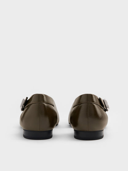 CHARLES & KEITH Popular | Buckled Cut-Out Ballet Flats - Olive