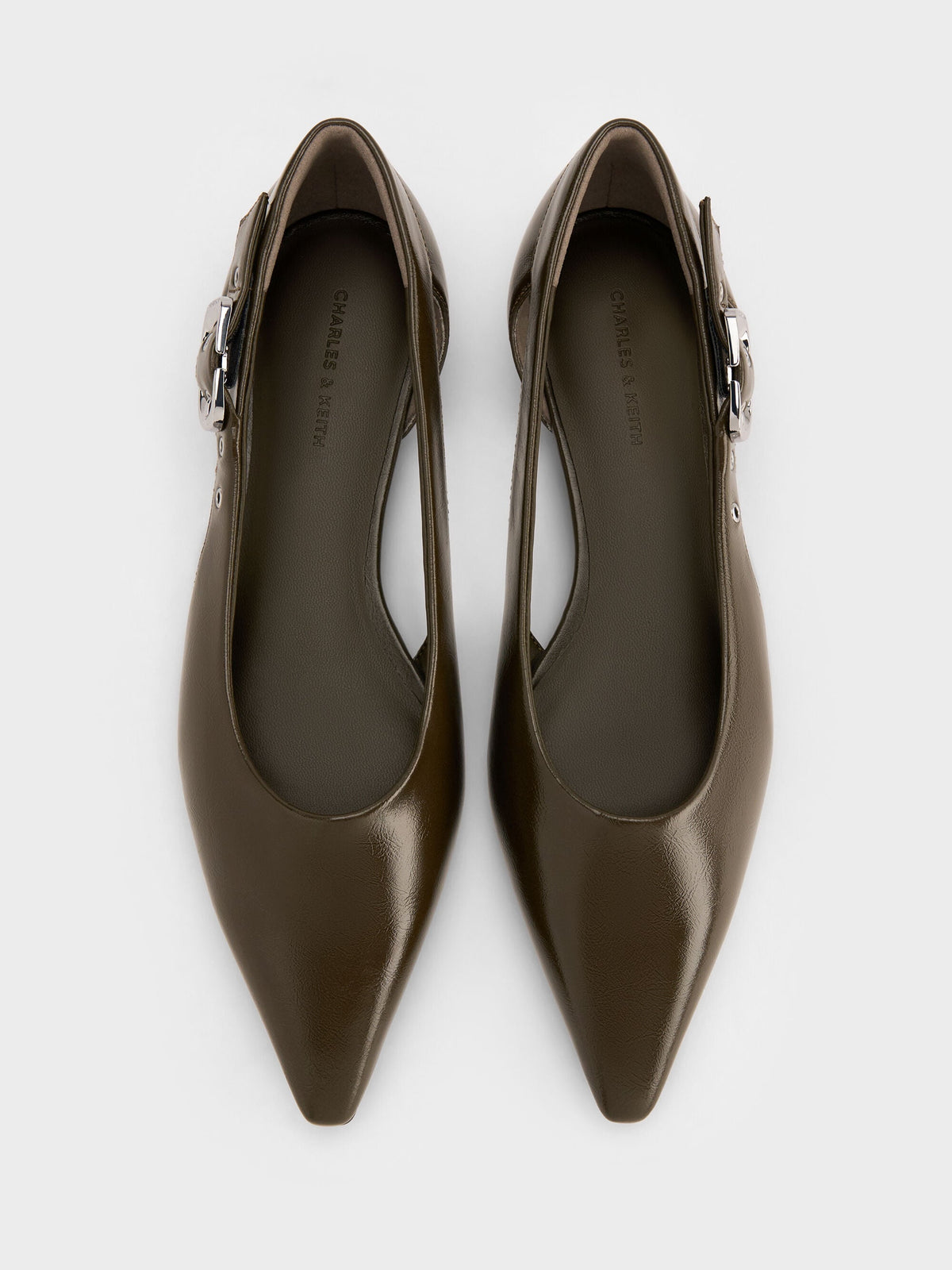CHARLES & KEITH Popular | Buckled Cut-Out Ballet Flats - Olive