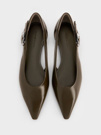 CHARLES & KEITH Popular | Buckled Cut-Out Ballet Flats - Olive