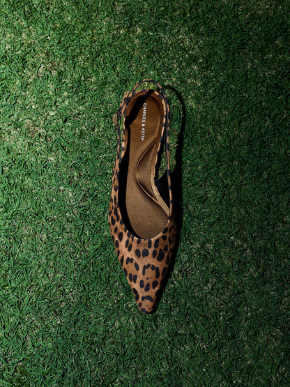 CHARLES & KEITH Latest | Emelia Leopard-Print Slingback Flats - Animal Print Natural