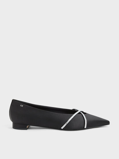 CHARLES & KEITH Best Seller | Gem Crossover Ballet Flats - Black Textured