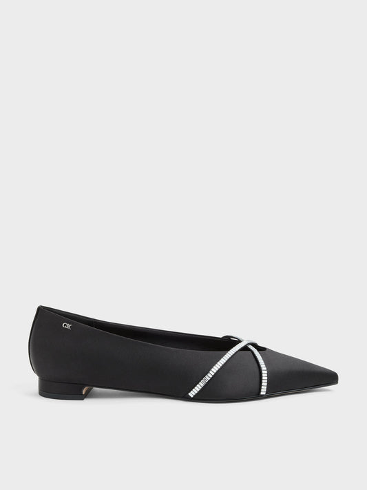 CHARLES & KEITH Best Seller | Gem Crossover Ballet Flats - Black Textured