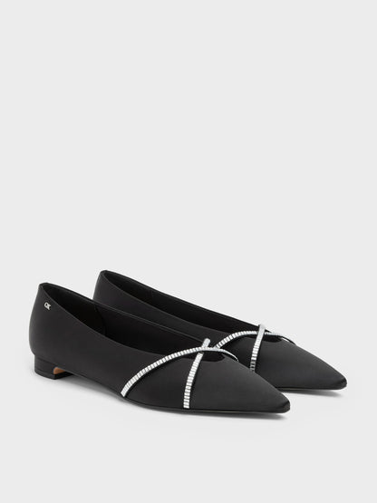 CHARLES & KEITH Best Seller | Gem Crossover Ballet Flats - Black Textured