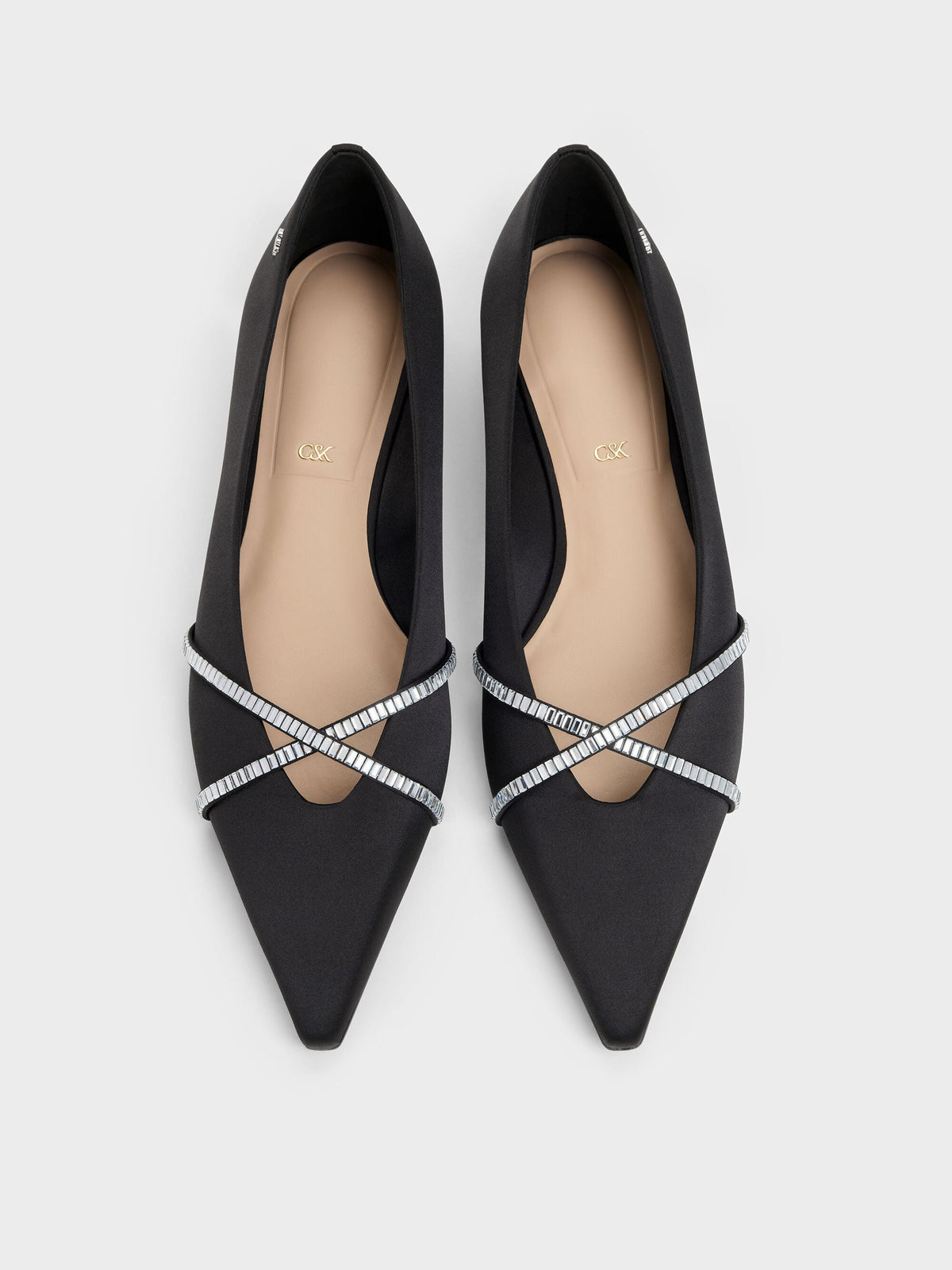 CHARLES & KEITH Best Seller | Gem Crossover Ballet Flats - Black Textured