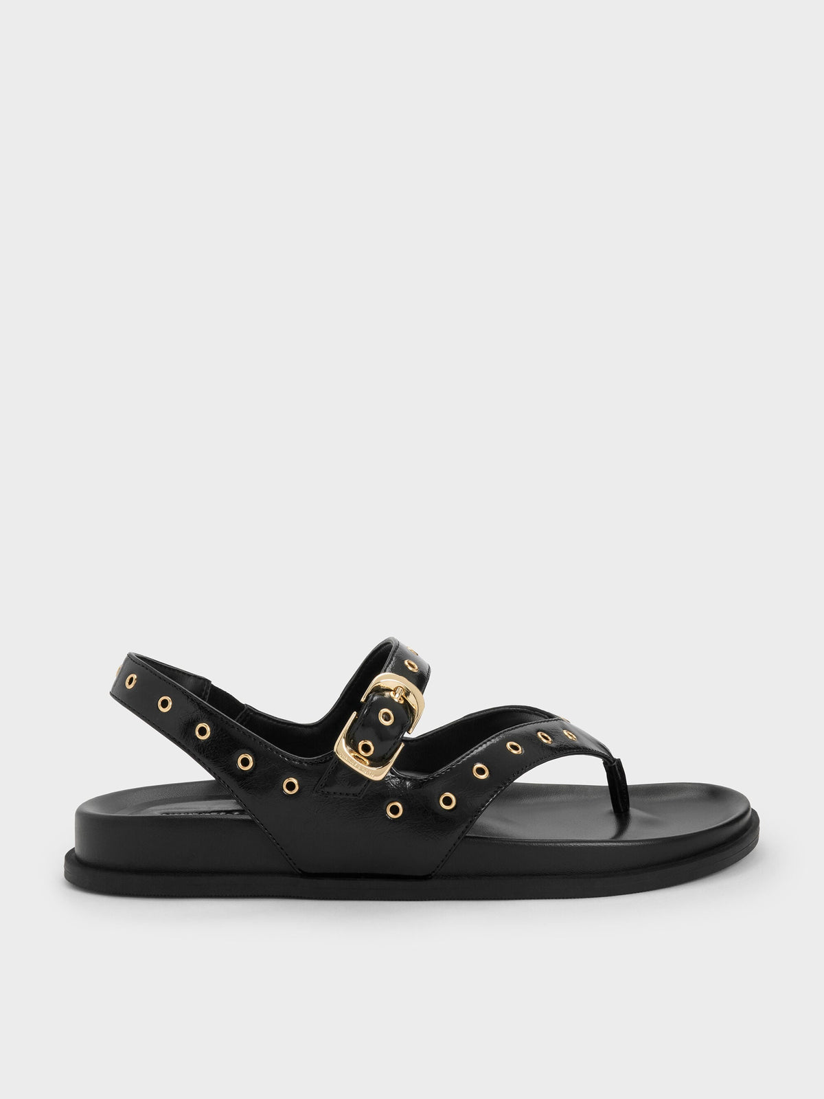 CHARLES & KEITH Discount | Grommet Thong Slingback Sandals - Black