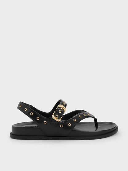 CHARLES & KEITH Discount | Grommet Thong Slingback Sandals - Black
