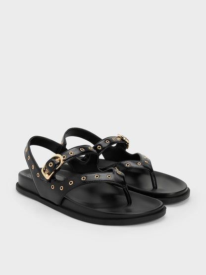 CHARLES & KEITH Discount | Grommet Thong Slingback Sandals - Black