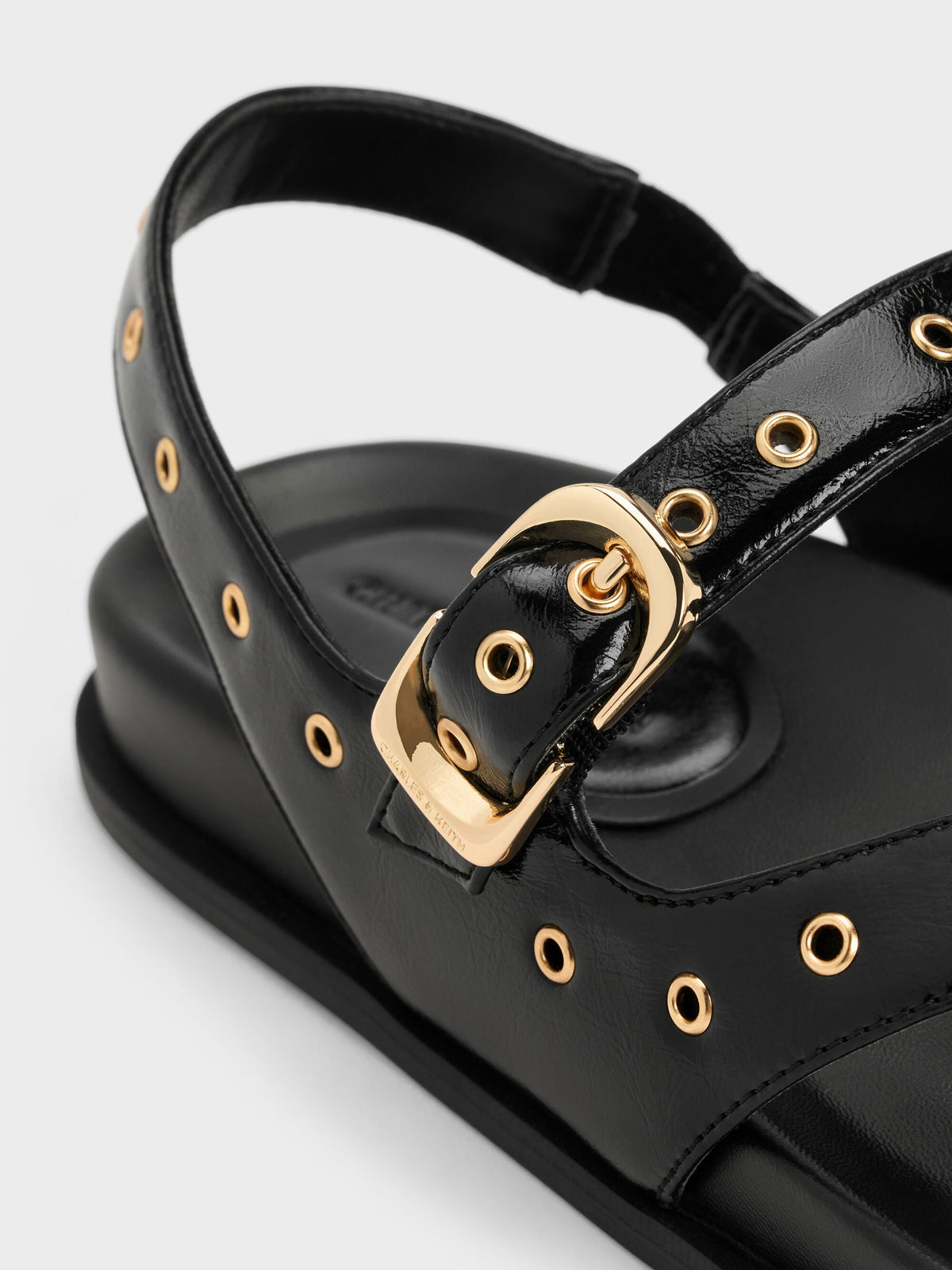CHARLES & KEITH Discount | Grommet Thong Slingback Sandals - Black