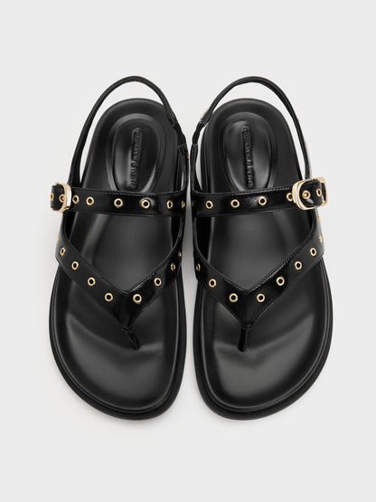 CHARLES & KEITH Discount | Grommet Thong Slingback Sandals - Black