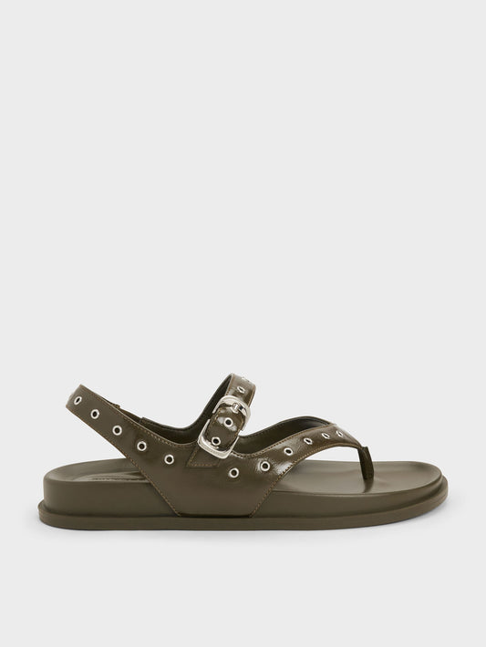 CHARLES & KEITH Recommended | Grommet Thong Slingback Sandals - Olive