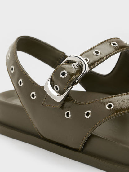 CHARLES & KEITH Recommended | Grommet Thong Slingback Sandals - Olive