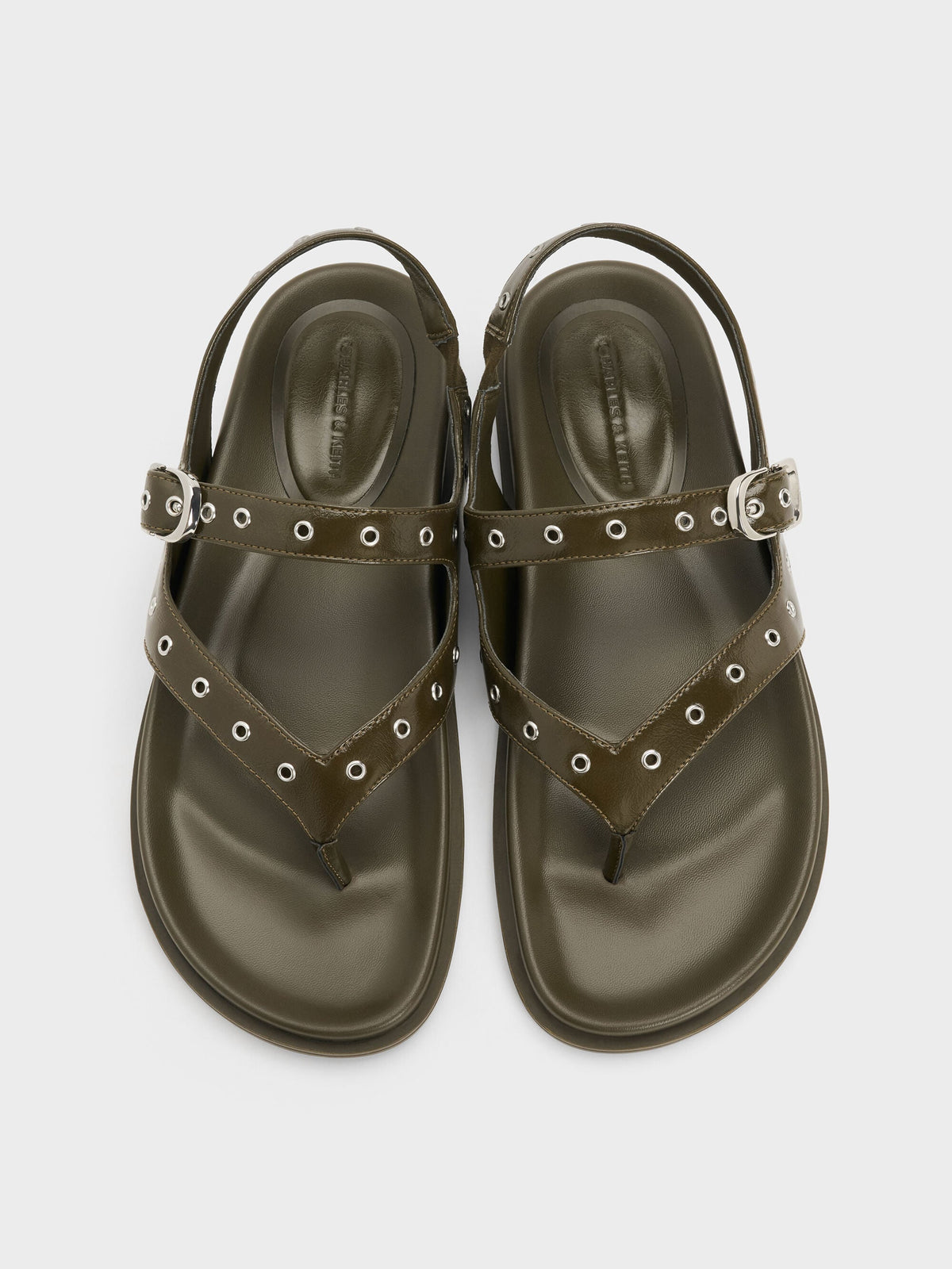 CHARLES & KEITH Recommended | Grommet Thong Slingback Sandals - Olive