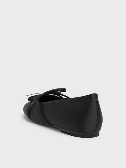 CHARLES & KEITH New | Satin Bow Ballet Flats - Black Textured