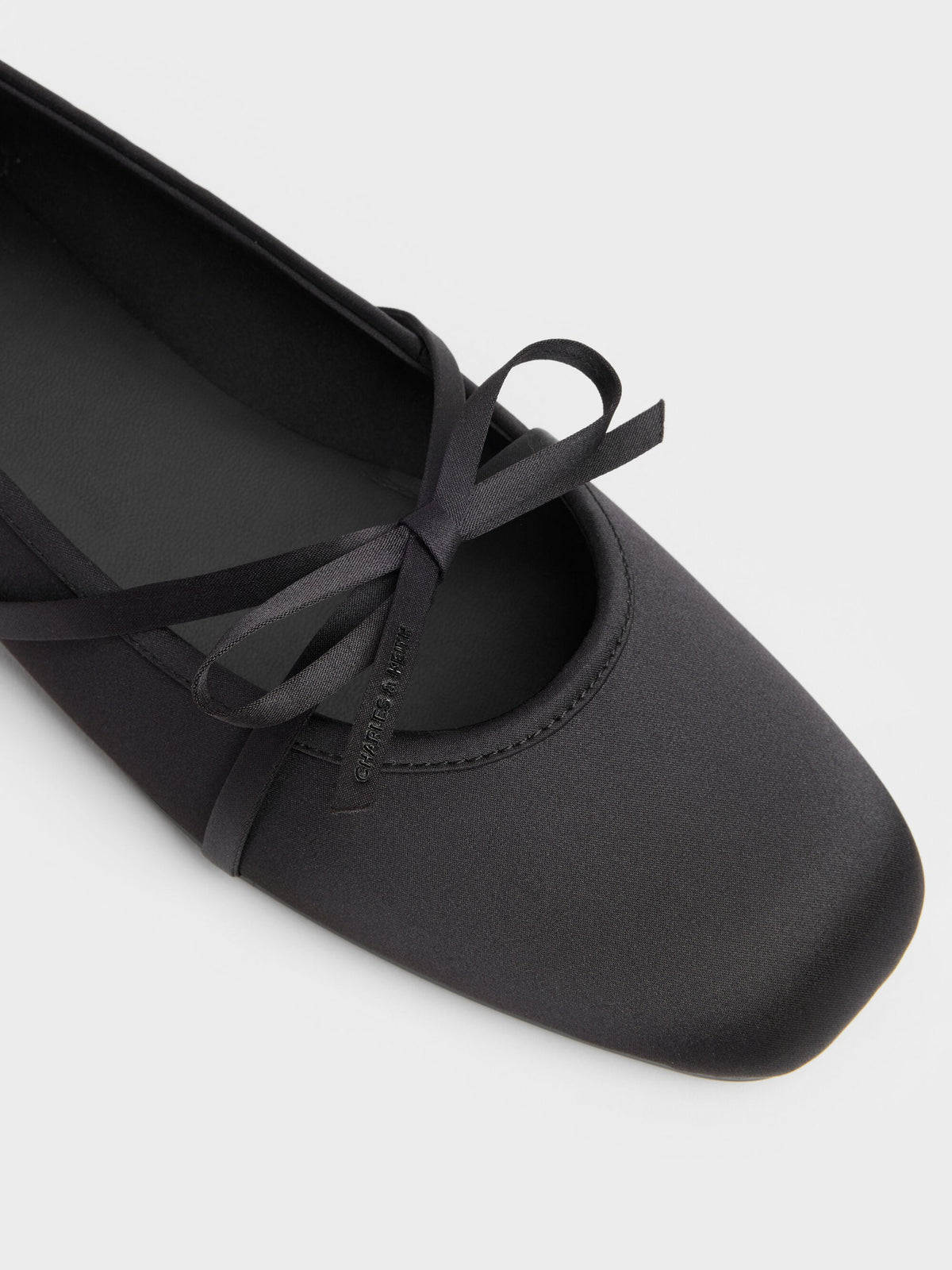 CHARLES & KEITH New | Satin Bow Ballet Flats - Black Textured