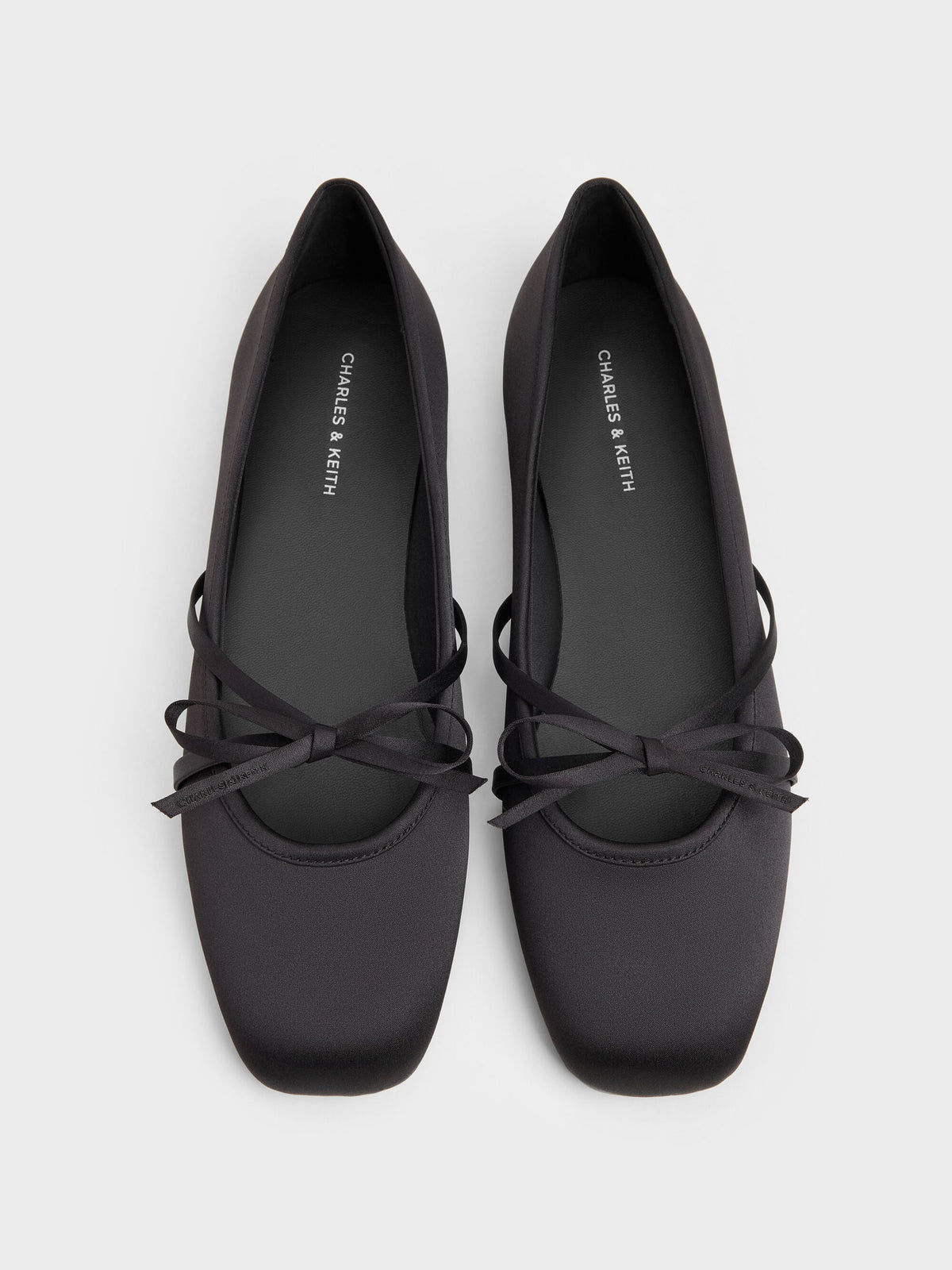 CHARLES & KEITH New | Satin Bow Ballet Flats - Black Textured