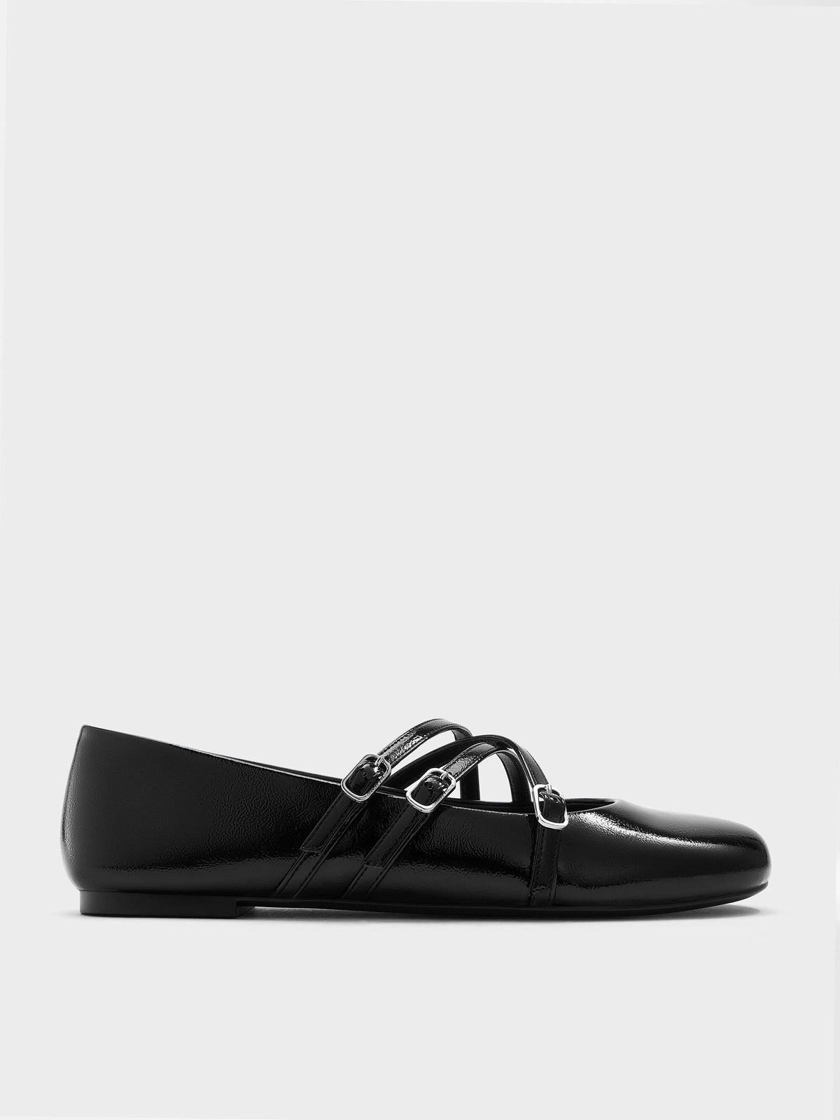 CHARLES & KEITH Featured | Patent Triple-Strap Mary Jane Flats - Black Patent