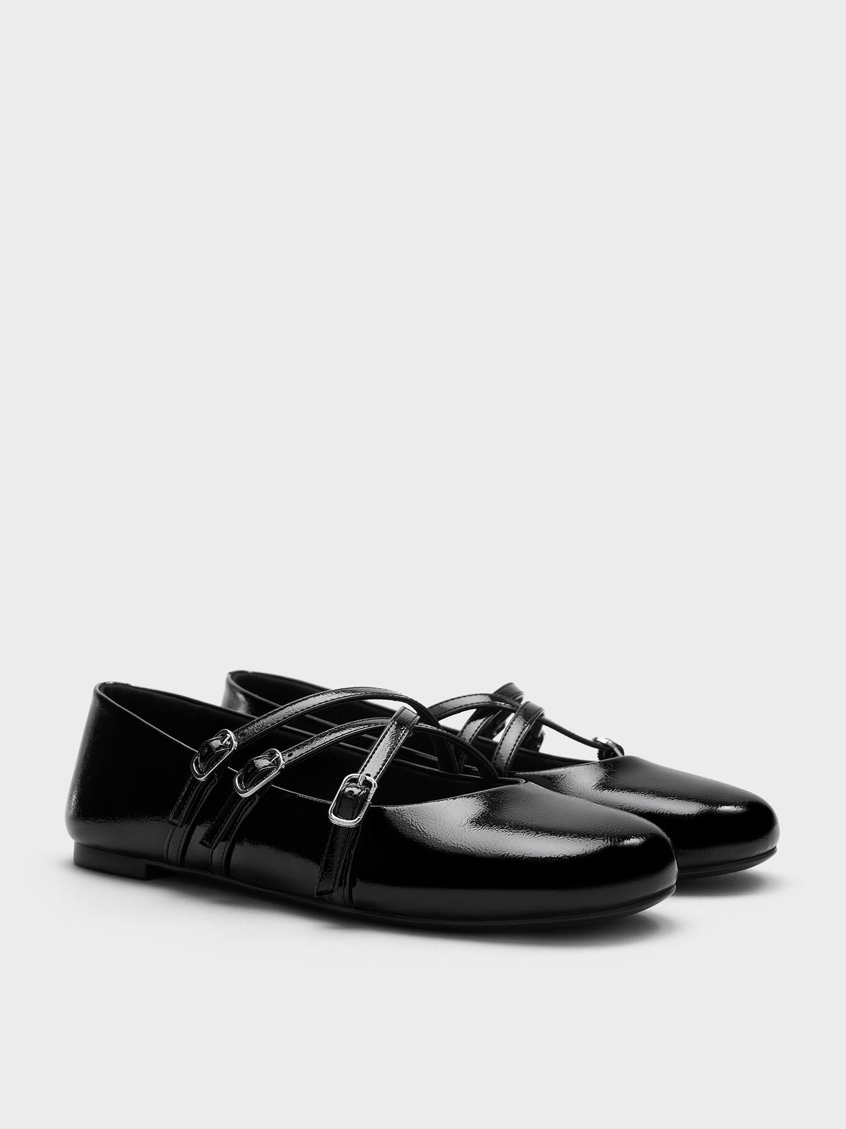 CHARLES & KEITH Featured | Patent Triple-Strap Mary Jane Flats - Black Patent
