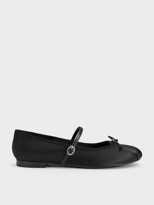 CHARLES & KEITH New | Emiko Satin Bow Mary Jane Flats - Black