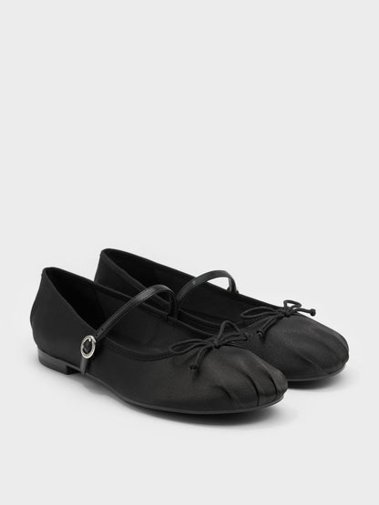 CHARLES & KEITH New | Emiko Satin Bow Mary Jane Flats - Black