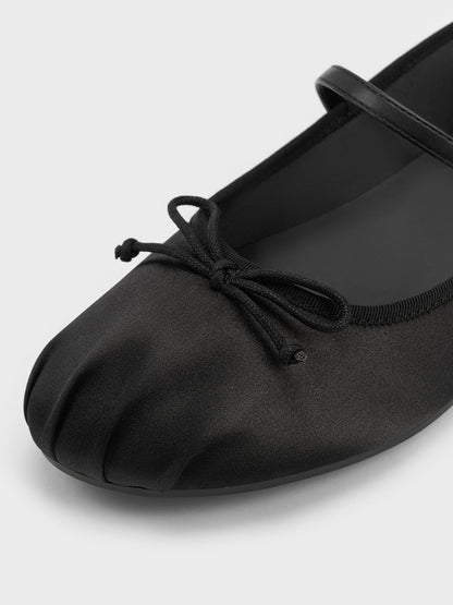 CHARLES & KEITH New | Emiko Satin Bow Mary Jane Flats - Black