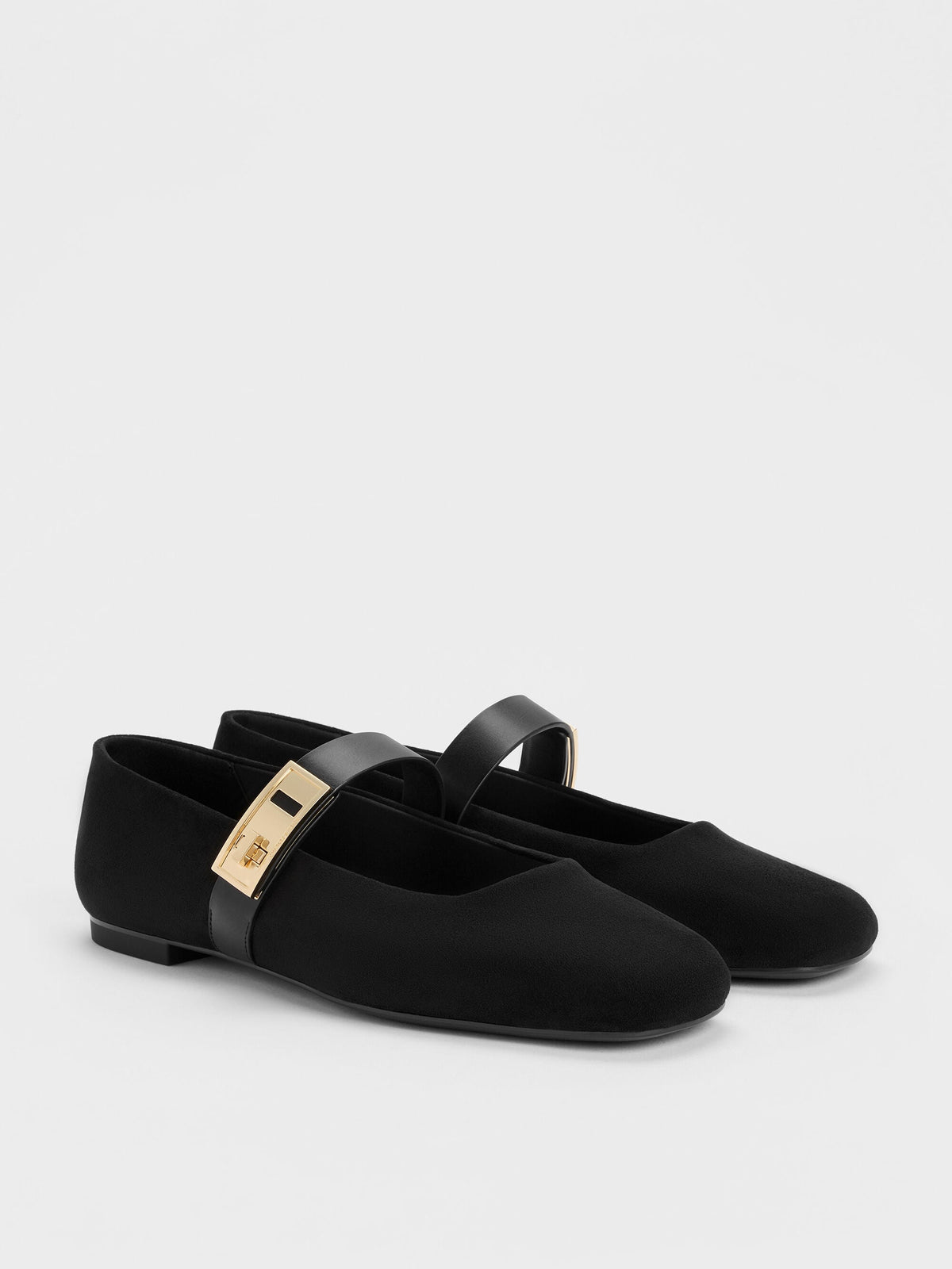 CHARLES & KEITH New | Lando Faux Suede Mary Jane Flats - Black2