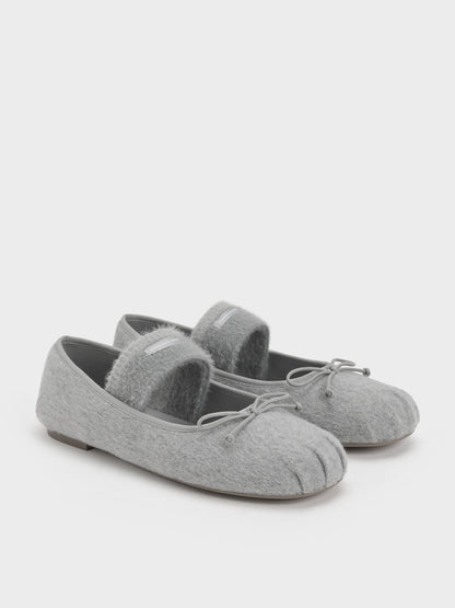 CHARLES & KEITH Popular | Winona Felt Mary Jane Flats - Light Grey