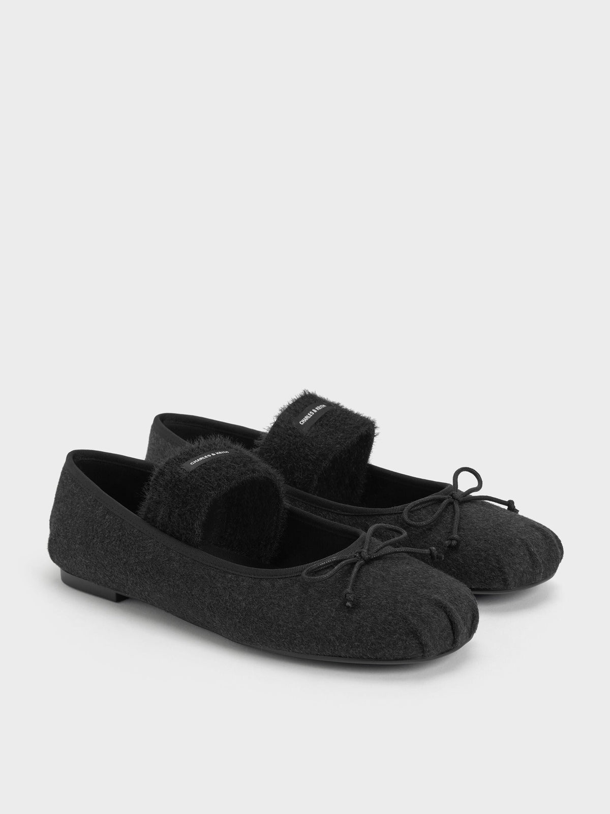 CHARLES & KEITH Hot Sale | Winona Felt Mary Jane Flats - Black Textured