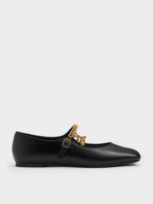 CHARLES & KEITH Featured | Double-Chain Charm Mary Jane Flats - Black