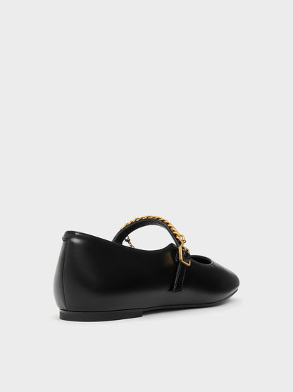 CHARLES & KEITH Featured | Double-Chain Charm Mary Jane Flats - Black